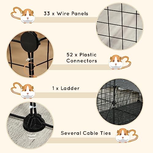 PawHut 47 Panels Pet Playpen Small Animal Playpen with Doors 14" x 14" | Portable Metal Wire Yard Bunny Pen, Guinea Pigs, Chinchillas