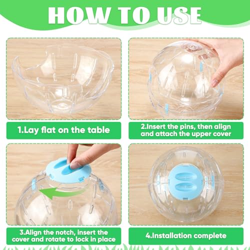 4 Pcs Hamster Exercise Ball, 5.7 Inch Guinea Pigs Running Ball Transparent Plastic Hamster Wheel for Dwarf Hamsters, Gerbils, Small Pets to Reduce Boredom and Increase Activity, Blue & Green