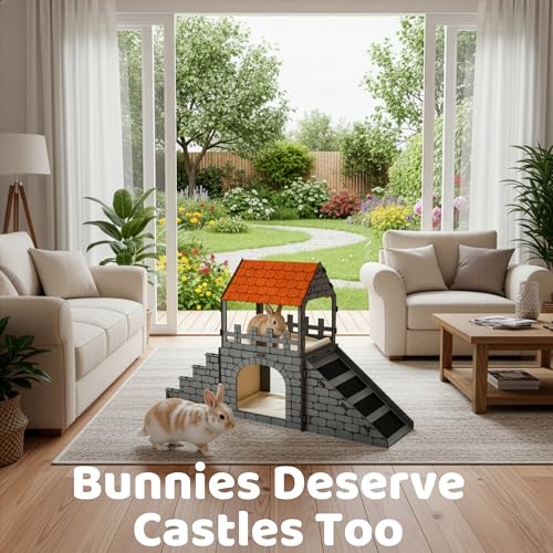 OtterPets XL Bunny Hideout, Rabbit Castle with Fleece Mats & DIY Paint Kit | Pet-safe wood joints (no rubber bands), rabbit hideout made of safe wood, bunny house indoor; chinchilla and guinea pig safe - color: DIY Paint Kit