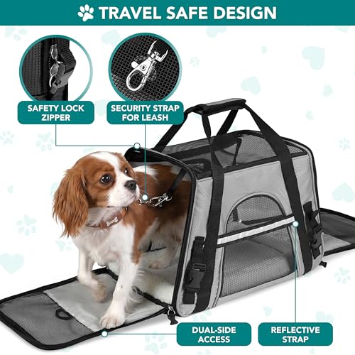 PetAmi Airline Approved Pet Carrier for Cats & Small Dogs, Soft Sided TSA Travel Carrier Bag with Sherpa Bed, Breathable Mesh Ventilation, Collapsible Bowl, Fits Under Seat, Up to 18 lbs, Large Gray - color: Light Gray, size: Large - 19.5"L x 10.2"W x 12"