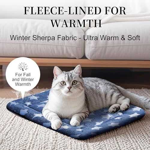 Dog Bed Mat, Reversible Crate Pad & Cute Dog Bed - Machine Washable Kennel Mat with Ultra Soft for Small Dogs & Cats - color: Dark Blue Stars, size: 18"L x 14"W x 1.5"Th