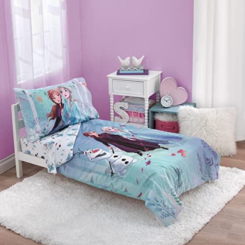 Disney Frozen 2 Nature is Magical Purple, Blue and White 4 Piece Toddler Bed Set - Comforter, Fitted Bottom Sheet, Flat Top Sheet, Reversible Pillowcase - color: Frozen 2 Nature is Magical