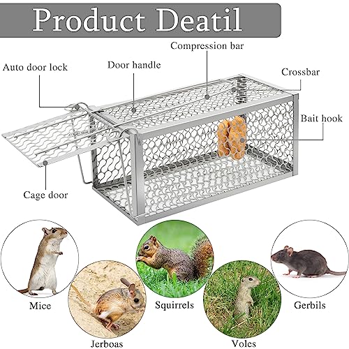 Qualirey 2 Pcs Humane Rat Trap Chipmunk Rodent Mouse Squirrel Trap,Silver | 9.1 x 4.5 x 4.5 Inches Mouse Voles Hamsters Cage Rat Cage for Mice Easy to Catch and Release - color: Silver