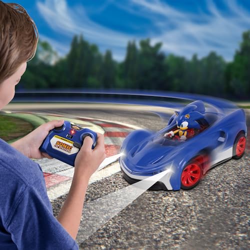 NKOK Sonic the Hedgehog RC Car 2.4GHz with Turbo Boost, Ages 6+ | Team Sonic Racing 601 radio control car - working lights, rubber tires, adjustable front wheel alignment, officially licensed - color: Blue