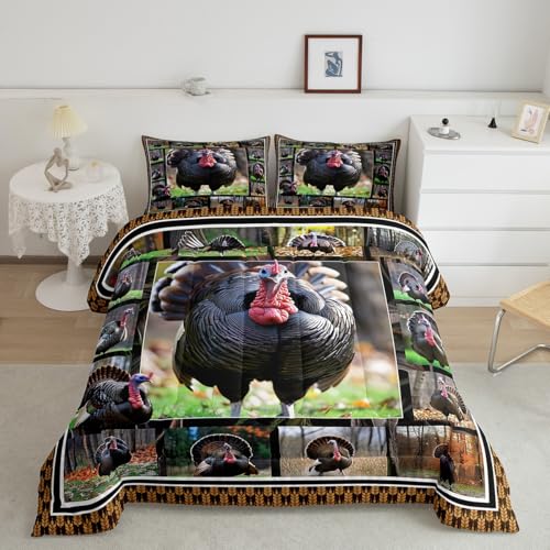 Erosebridal Turkey Comforter Set Queen Size Wildlife Bird Pheasant Bedding Set Hunting Turkey Down Comforter Farmhose Bird Chicken Bedroom Decor All Season Duvet Set for Adult Men Women - color: Multi 02, size: Queen