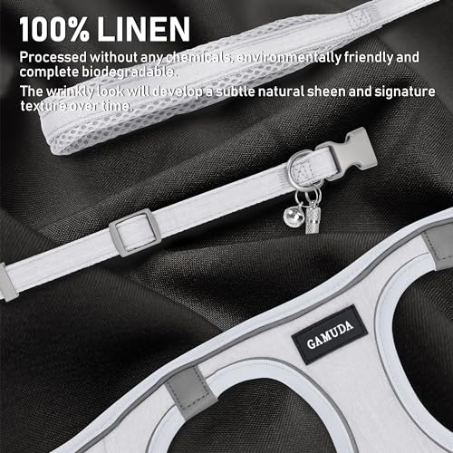 GAMUDA Small Pet Harness Collar and Leash Set, Step in No Chock No Pull Linen Fabric Soft Mesh Dog Vest Harnesses Reflective for Dogs Puppy Cats Kitten Rabbit (White, XXS) - color: White, size: XXS