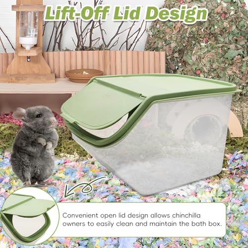 PINVNBY Chinchilla Sand Bath Box Gerbil Transparent Bathroom Chinchillas Plastic Dust Bath House with Sand Cup for Guinea Pig Hedgehog Squirrel and Other Small Animals(Green - color: green