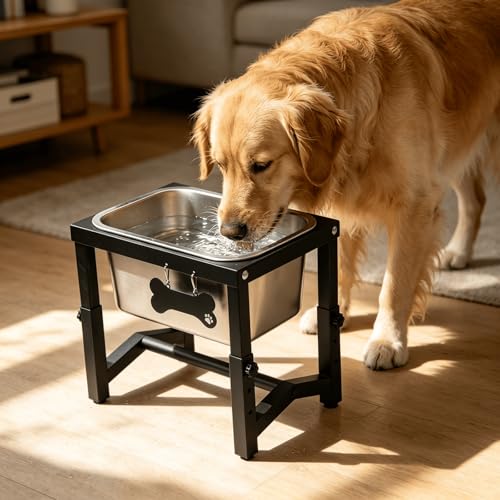 Metal Elevated Dog Bowls – 3 Adjustable Heights (9.2"-12") with 1.85GAL Stainless Bowl, Elevated Dog Bowls Medium/Large Breed, Elevated Dog Water Bowl, Neck & Joint Protection - size: 1.85 gallon