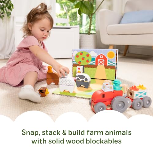 Melissa & Doug Blockables Farm Connectable Wooden Building Blocks Set | 56 Wooden Blocks & Connectors, Build Farm Vehicles and Animals, Farmer Figures, Pretend Play, Toddler Toys for Kids, Ages 2+