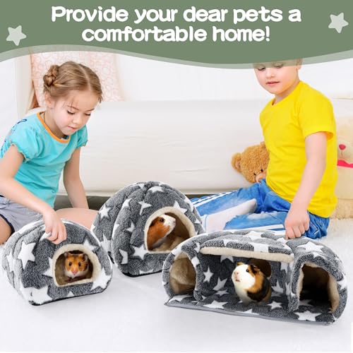 3 Pack Guinea Pig House Accessories, 2 Cozy Guinea Pig Bed and Hideout Tunnel, Chinchillas Hideout for Hamster, Rabbit, Bunny, Chinchillas (Gray) - color: Gray