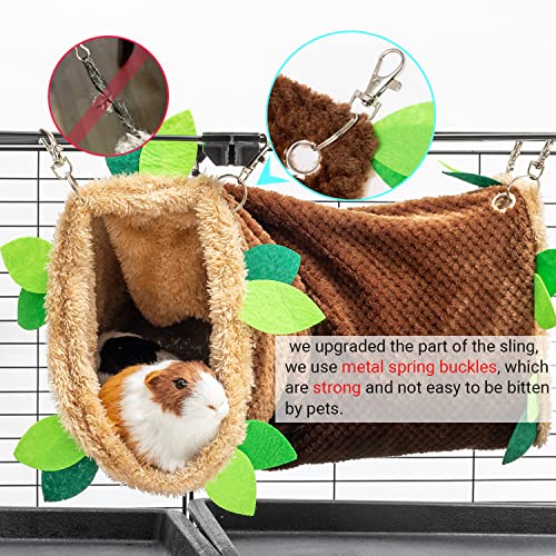Guinea Pig Tunnel Hammock, Fleece Small Animal Hammock Hideout | Soft Swing Pet Hammock Hideout Cage Accessories also for Hamster, Ferret, Chinchilla, Hedgehog Playing Sleeping