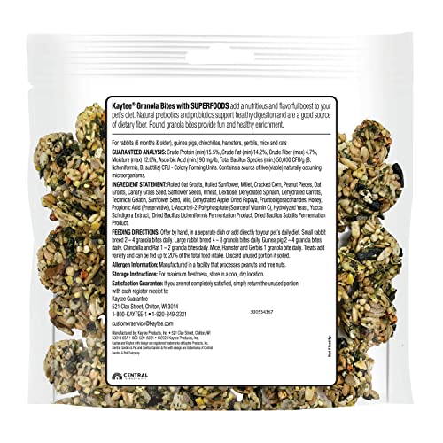 Kaytee Granola Bites with Superfoods Spinach and Carrot for Rats, Mice, Hamsters, Gerbils, Rabbits, Guinea Pigs and Chinchillas, 4.5oz (Pack of 2) - size: 4.5 Ounce (Pack of 2), style: Spinach & Carrot