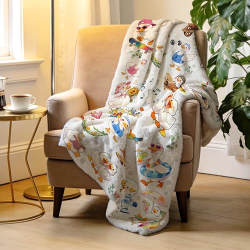 White Duck Blanket Gifts for Girls Women Duck Lovers Soft Lightweight Flannel Ducks Throw Blanket Cozy Room Decor 50"x40" - color: White Duck