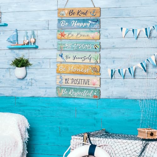 JarThenaAMCS Ocean Wall Decor Inspirational Summer Beach Wooden Hanging Sign Sea Creature Theme Plaque Sign for Home Bedroom Classroom Door Decorations - style: Summer Beach