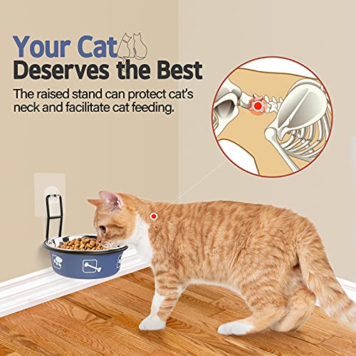 Torlam Cat Feeder, Wall Mounted, Raised Stainless Steel Bowls with Stand, Nonslip No Spill, 2 Packs (Blue) - color: Blue