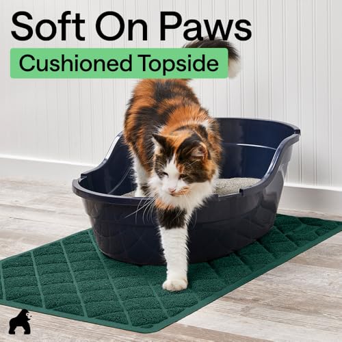 GORILLA GRIP Cat Litter Box Mat, Cushioned Coil Mesh Litter Trapping Mats, Scatter Control Supplies for Less Mess, Phthalate Free, Ultra Deep Catch Grooves, Rinse or Vacuum to Clean 24x17 Hunter Green - color: Hunter Green, style: Small (24" x 17")