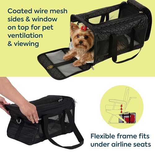 Sherpa Pet Carrier Airline Approved with Spring Wire Frame - Cat & Dog Carrier for In-Cabin Travel, Mesh Ventilation, Locking Zippers - Black Lattice, Large - color: Black Lattice, size: 19.0"L x 11.8"W x 11.5"H