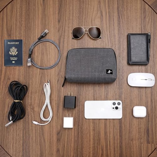simtoper Electronic Organizer Travel Case – Waterproof Cable Bag for Cord, Charger, Hard Disk, Power Bank – Small Tech Storage for Travel, Backpack, Business Trip, Airplane - color: Black Plaid, size: Large