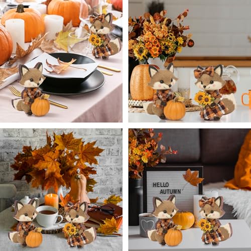 DoubleFill 2 Pcs Fall Fox Figurine Thanksgiving Wooden Fox Figurines Table Decoration for Autumn Thanksgiving Gifts Home Office Centerpiece Decor Party Supplies (Classic Style) - style: Classic