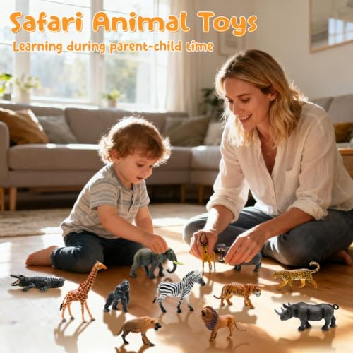 65PCS Safari Jungle Animals Figures Toy with Building Blocks for Kids 3-8 | Realistic African Wild Animals with Fence & Storage Box, Zoo Learning Toys Christmas Birthday Gift for Boys Girls - style: Safari Animals Playset