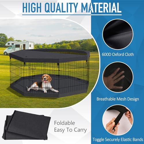 Peekaboo Dog Playpen 24" H 8-Panel with Top Cover & Bottom Pad, Black | 24 Inch 8 Panel Foldable Rustproof Metal Dog Playpen with Top Cover and Waterproof Bottom Pad - style: Playpen + top and bottom cover