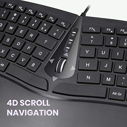 Perixx PERIBOARD-330B, Wired Ergonomic Keyboard with Adjustable Wrist Rest, Illuminated Keys, and Membrane Low Profile Keys, 2 Extra USB Ports, US English Layout - style: Wired Backlit Keyboard