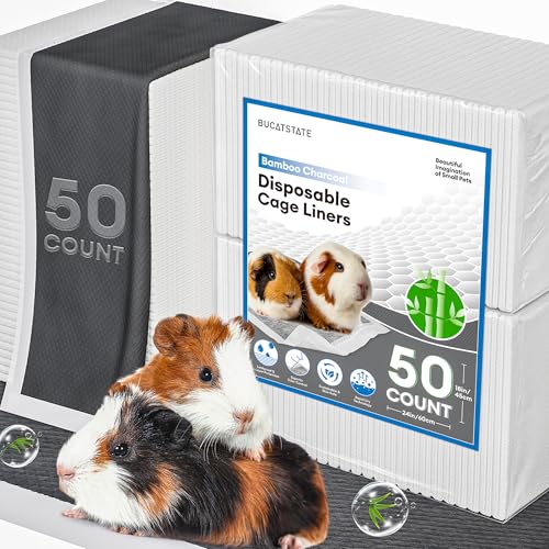 BUCATSTATE 50 Count Disposable Guinea Pig Cage Liners, Super Absorbent Guinea Pig Bedding, Bamboo Charcoal Odor Control Pee Pads for Rabbits, Ferrets and Small Animals (18''x24'') - size: 50 Count