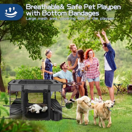 ROMANTIC BEAR Dog Playpen,Foldable Pet Puppy Cat Playpen,L(40"x32"x24") | Dog Crate with Upgrade Breathable Mesh and Durable 600D Oxford Cloth,Sturdy Dog Cage Indoor & Outdoor for Small Animals,Grey - color: Grey, size: Large(40"x32"x24")