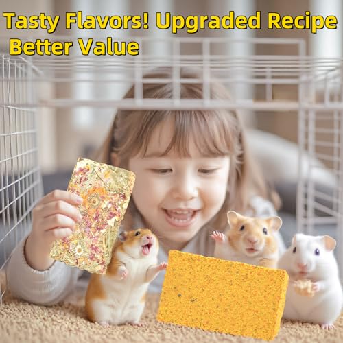 Rabbit Chew Toys 6+4 pcs Timothy Hay Treat with Flower Carrot Chips | Bunny guinea pig treats with herbal flowers. Hay chips, interactive little animal chew bundle for daily play enrichment. - size: Mix 6+4 Chips