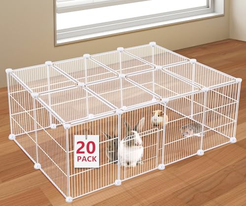 VISCOO 20 Panels Small Animal Playpen, Pet Playpen, Guinea Pigs Cages | C&C Cage, Rabbit/Bunny Cage, Puppy Play Pen, Indoor Outdoor Portable Metal Wire Yard Fence(White) - color: White, style: 20 Panels- 48"L x 24"W x 16"H