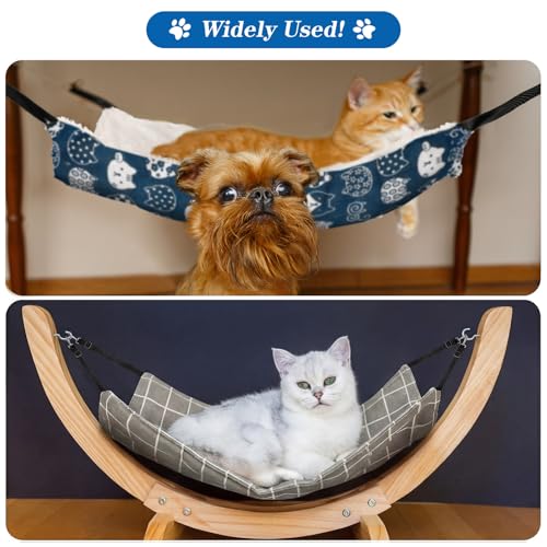 Jetec 2 Pack Cat Hammock for Cage, Catio Accessories Reversible Soft Cats Bed with Adjustable Straps and Hooks Double-Sided Linen and Fleece Hanging Hammock for Cats, Kitten(Cat and Plaid,M) - size: M