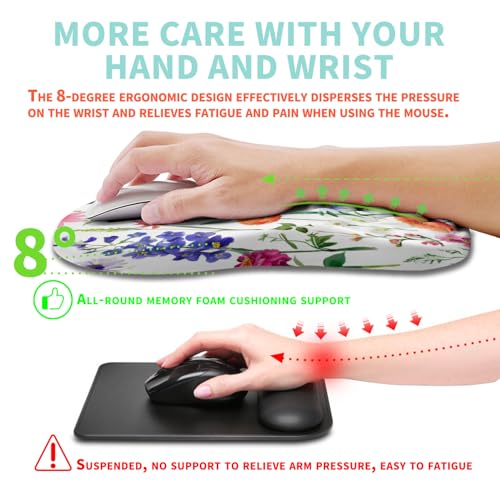 Ergonomic Mouse Pad Wrist Support with Memory Foam Massage Bulge, Carpal Tunnel Pain Relief Mousepad Wrist Rest for Mouse(12x8 inch, Flowers) - color: Kg038-flowers