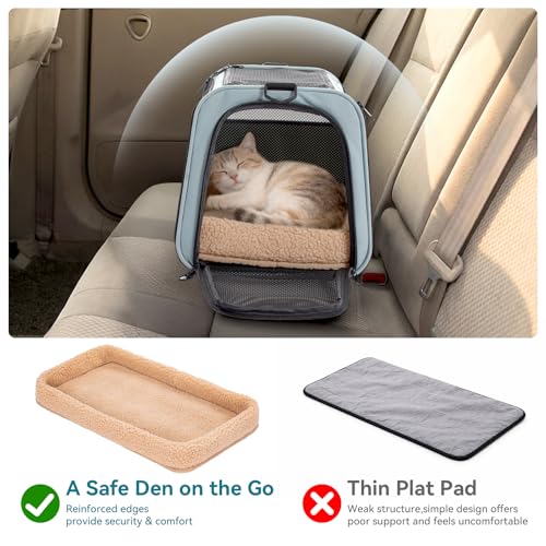 PETSFIT Large Cat Carrier with Patented Safety Buckles,Big Cats Up to 20 lb | Secure Carrier for Safe Driving, Lockable Zippers, Safety Tether, Travel Pet Carrier for Trips & Vet Visits, 19 x 12 x 12 - color: Cyan blue, size: 19.0"L x 12.0"W x 12.0"H