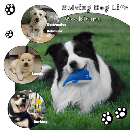 Dog Hide and Seek Toys Puppy Chew Squeaky Toys Plush Mushroom&Bamboo&Shell Hideout Stuffing with Squeakers Animals (3Pcs Squeaky Dolphin Blue) - color: 3Pcs Squeaky Dolphin Blue