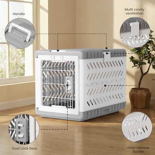 Collapsible Dog Crate for Medium/Small Dogs - 28" L Foldable Dog Cage No-Tool Assembly, Travel Dog Crate with 2 Wheels - Easy to Carry, Space-Saving, Indoor Outdoor Use, 27.96"(L) X18.3(W) X20.87(H) - size: 28.0"L x 18.3"W x 20.9"H