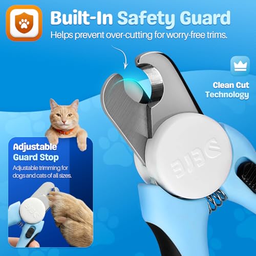 Flexzion Dog Nail Clippers and Cat Nail Trimmer with Safety Guard, Blue | Pet Nail Clippers with a 3.5 mm Stainless Steel Blade for Grooming Puppies, Indoor Cats and Small, Medium or Large Dog Breeds - color: Blue