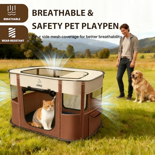 Portable Foldable Pet Playpen Collapsible Crates Kennel Playpen for Dog cat and Rabbit &Travel playpen Outdoor or Indoor (Medium（31.5" L x 23.6" W x 21.7" H）, Brown) - color: Brown, style: Medium（31.5"L x 23.6"W x 21.7"H）