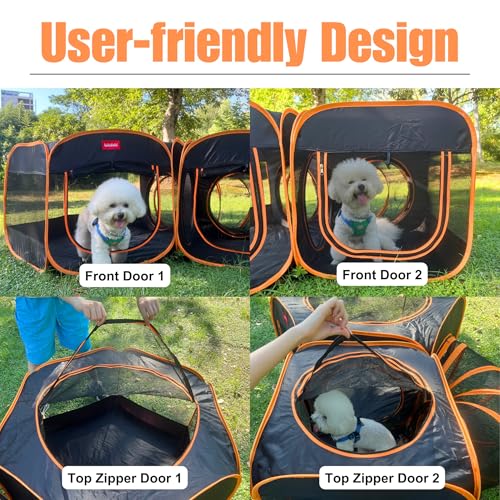 Portable Dog Playpen 2-Room with Tunnel, 3-in-1 Large Cat Crate Play Enclosure with Separate Areas, Foldable Pet Playpen for Puppy Kitten and Small Animals Indoor Outdoor - style: Large