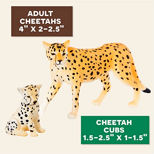 Terra by Battat Cheetah Family Animal Figurines, 4-Piece Toy Set, Animals | 4 plastic cheetah toys with 2 adults and 2 cubs; realistic zoo safari animal figures for play, collecting, and; 3+ Years - style: Cheetah Family