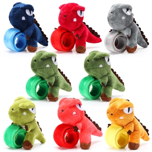 Lenwen 8 Pcs Dinosaur Stuffed Animals Slap Bracelets for Kids 8.66 Inch Back to School Plush Animal Bracelets Wrist Slap Snap Band Toy Adopt a Dinosaur Party Favors for Boys Girls Birthday Gifts - style: Dinosaur 1