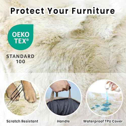 Calming Dog Couch Bed for Large Dogs, 41 x 37 inch Waterproof Removable Dogs Mat Couch Cover for Furniture Protector, Non-Slip Fluffy Pelsbarn Dog Bed for Couch, Sofa, Outdoor - Tie-Dye Khaki - color: Tie-Dry Khaki, size: 41"L x 37"W x 5"Th