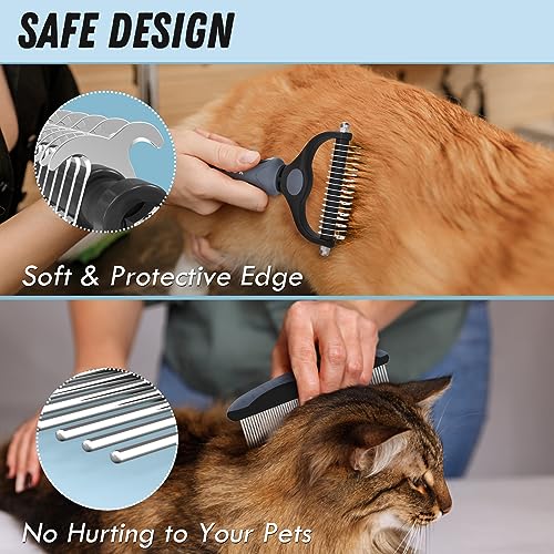 Docrok Pet Grooming Brush and Metal Comb Combo for Dogs & Cats, Gray | Dematting Deshedding Undercoat Rake, Cat Brush Dog Brush Shedding Tool for Long Matted Haired Pets - color: Gray