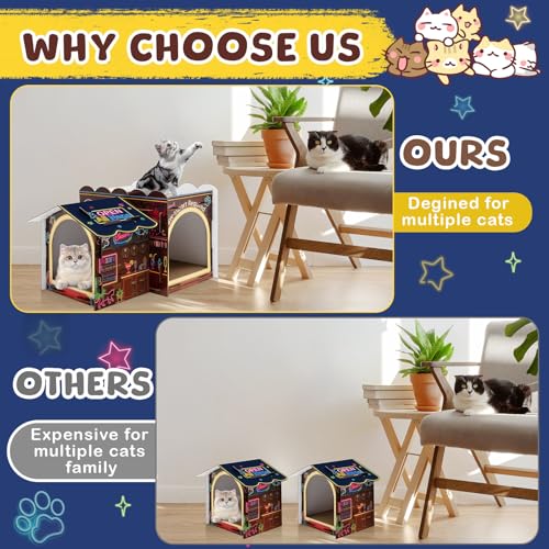 Lineshading 2 Story Cardboard Cat House with Scratcher Pad, Multi Level Durable Cat Scratcher House for Small Kitten Bunny Rabbit Animals Christmas Birthday Gift(17x12x10,Bar) - style: Bar