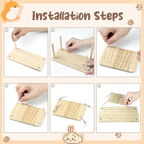 4Pcs Hamster Cage Accessories Platform Wooden Tunnel Hideout Toy | Hamsters Hideout Climbing Toy for Pets Dwarf Syrian Mice Degus Gerbils Squirrel or Other Small Pets