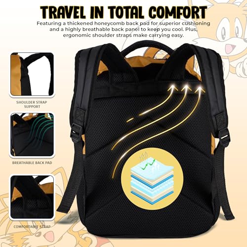 AI ACCESSORY INNOVATIONS Sonic The Hedgehog Backpack for Boys & Girls, Tails Big Face 16 Inch Schoolbag with Tails Rubber Molded Dangle, Yellow - style: Tails