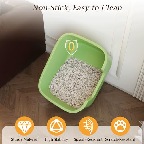 Large Cat Litter Box with High Sides, Side Entry Open Top Deep Tall Litter Pan, Kitty Litter Box for Indoor Small and Medium Cats, Green (Anti-Splashing) 19.7" L x 15.4" W x 8.6" H - color: Green