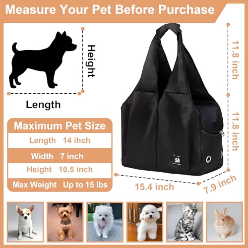 Small Dog Purse Carrier for Puppy Cats Yorkie Chihuahua,Up to 15lbs | Soft-Sided Pet Tote Bag with 4 Large Pockets, Lightweight, Foldable, for Travel Outings Vet (15.4"L×7.9"W×11.8"H, Black) - color: Black