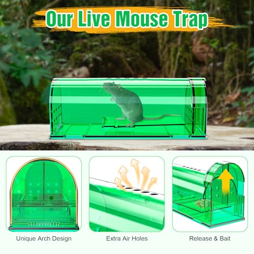 4 Pcs Humane Live Mouse Traps No Kill Reusable Mice Trap Catch | Green, PC Material, Reusable Capture & Release, Use for Home, Waterproof - size: 4 Pack