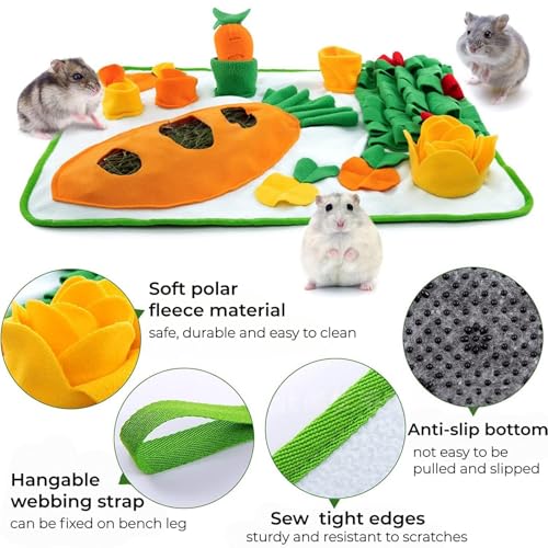Rabbit Foraging Mat - Bunny Hay Feeder Snuffle Mat for Small Animals, Interactive Enrichment Toys for Rabbits, Guinea Pigs, Chinchillas, Hamsters, Ferrets – Treat Dispenser, Washable, Anti-Slip