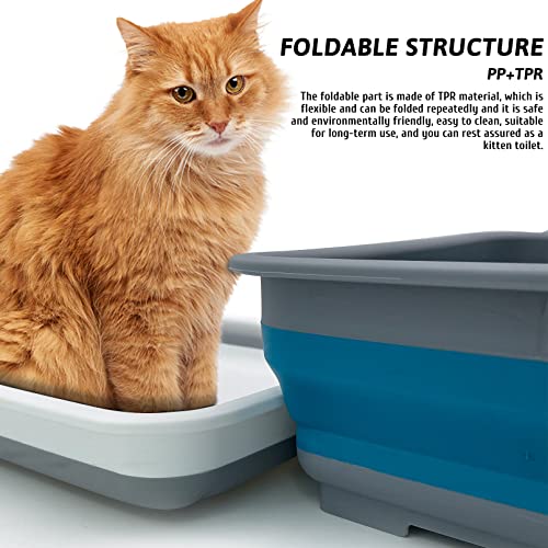 Fhiny Open Cat Litter Box, Kitten Potty Pan Semi-Enclosed Foldable Waterproof Travel Toilet Low Entrance for Indoor Cats Small Pet Kitty Rabbit Supplies Easy to Clean and Assemble - color: Blue-S